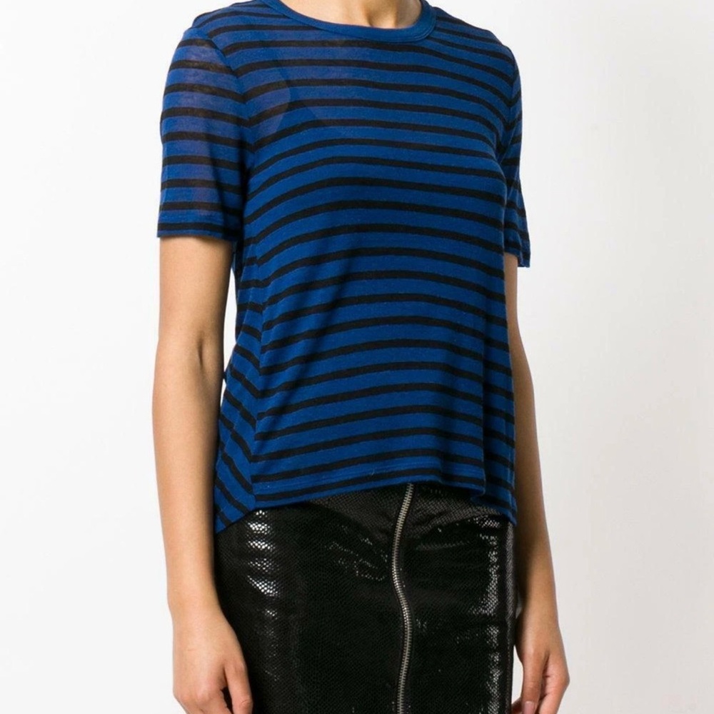 T by Alexander Wang Women’s Striped Cut Out Back Jersey Top Indigo/Black Sz L